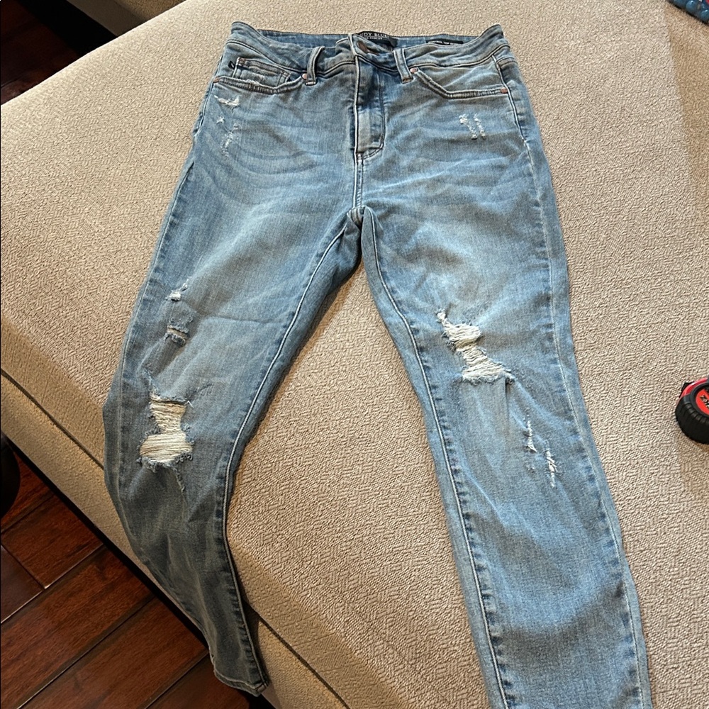 Judy Blue Light Blue Distressed Skinny Jeans